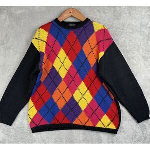 The Limited Argyle Sweater Womens M Colorful Maximalist Hip Hop‎ Wool VTG 90s